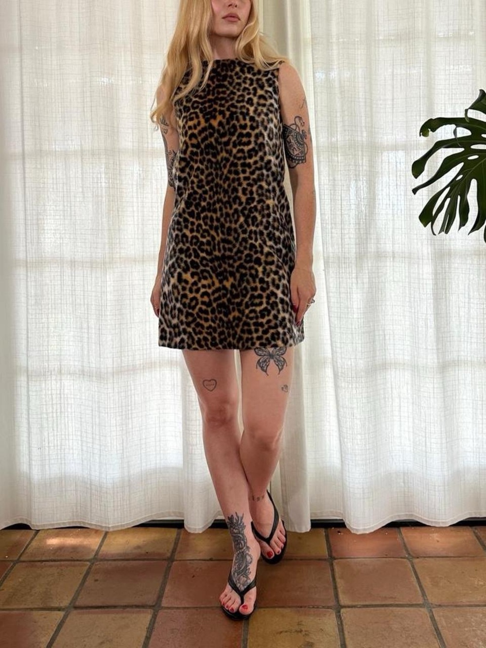 Vintage 60s leopard fuzzy mini dress